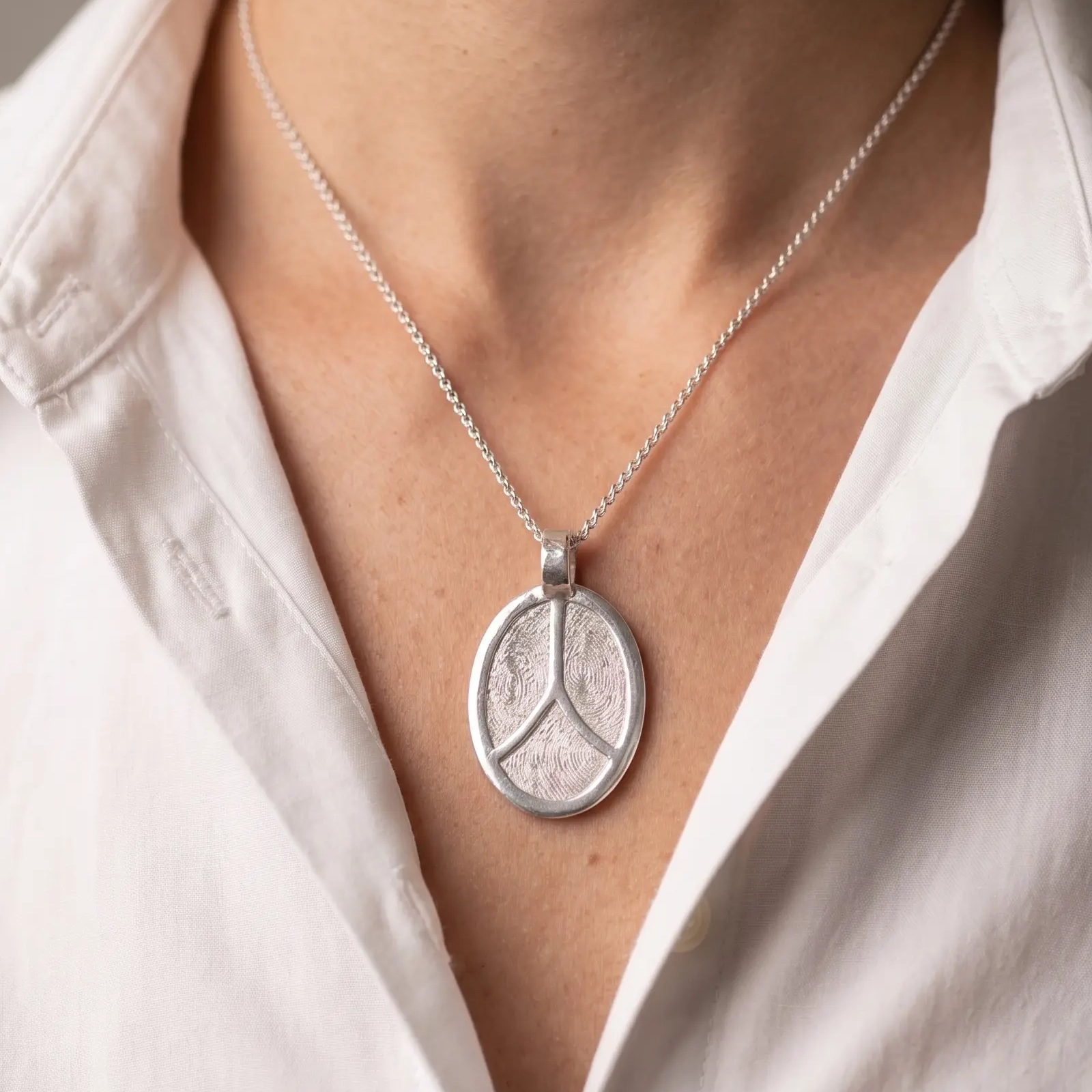 Oval Triple pendant necklace, 3 prints on front || Sterling Silver - Fingerprint Jewellery - Image 2