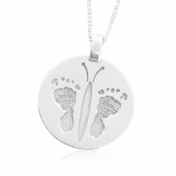 Round Handprint/Footprint pendant ... Single Print || Sterling Silver - Hand Footprint Jewellery
