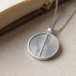 Alternative view of Round Duo Pendant necklace. 2 prints on front || Sterling Silver - Fingerprint Jewellery