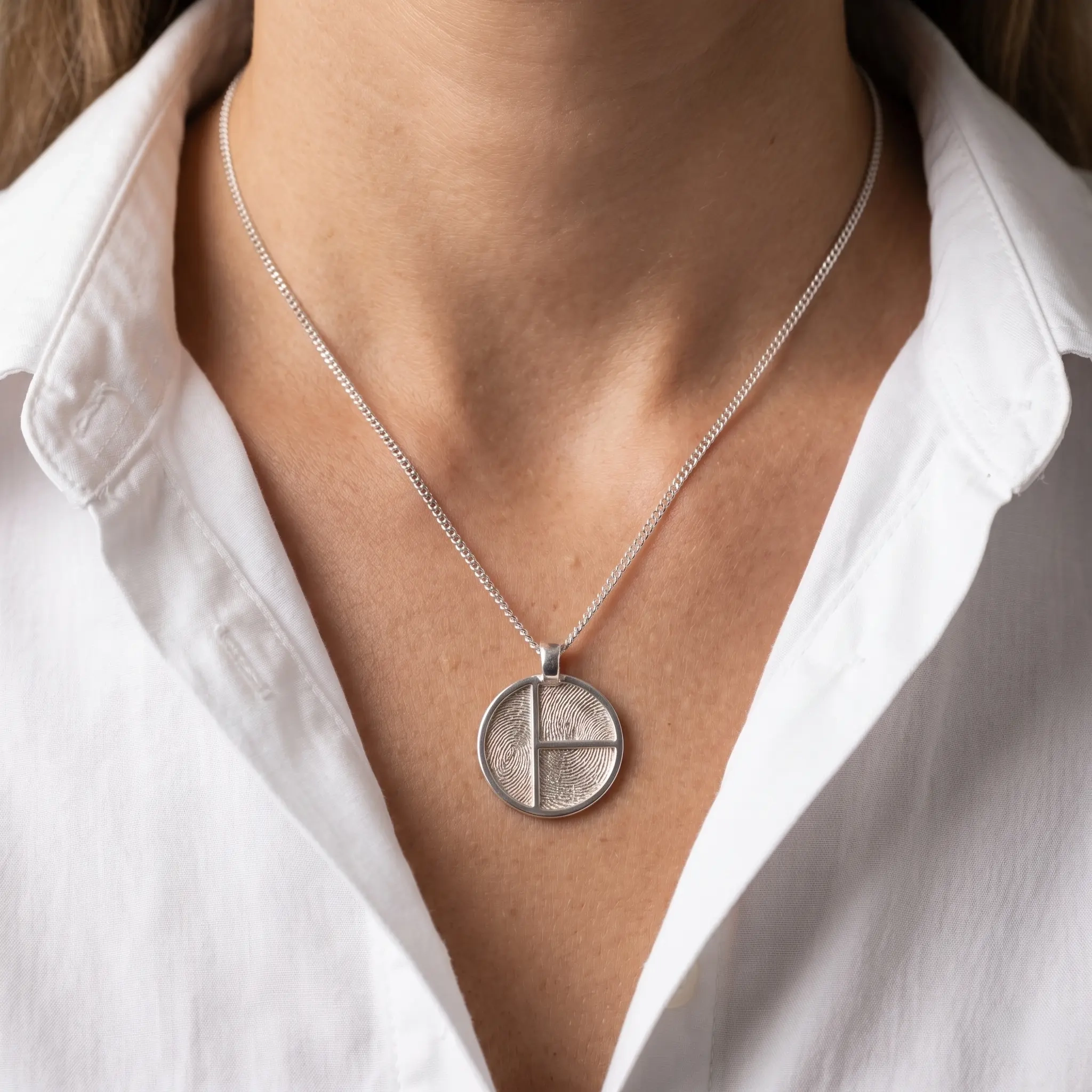 Round Triple pendant necklace. 3 prints on front || Sterling Silver - Fingerprint Jewellery - Image 2