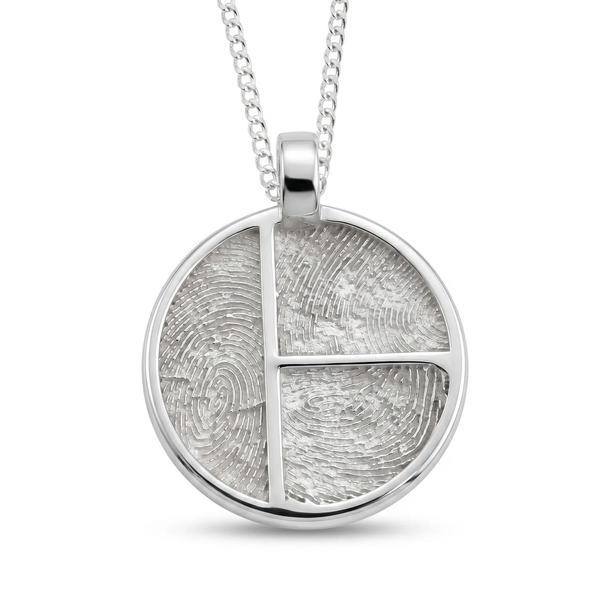 Round Triple pendant necklace. 3 prints on front || Sterling Silver - Fingerprint Jewellery