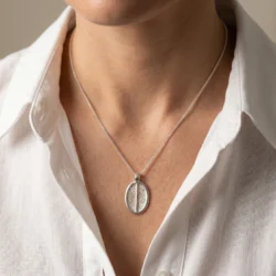 Alternative view of Oval Duo Pendant necklace .. 2 prints on front || Sterling Silver - Fingerprint Jewellery