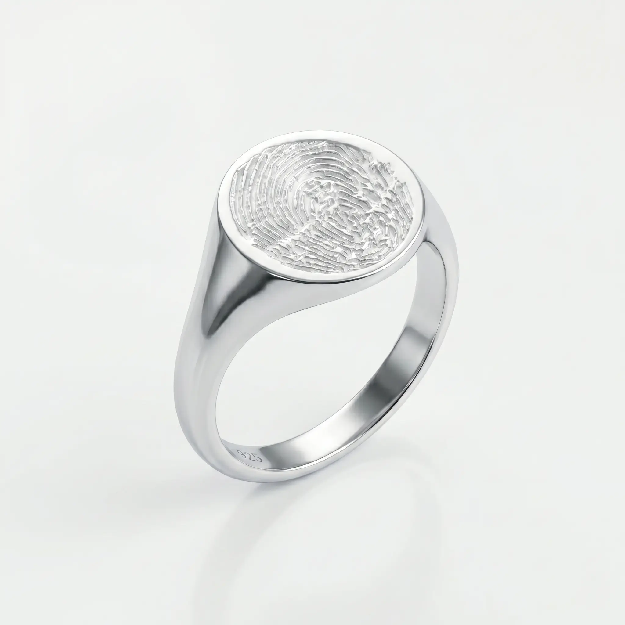 Round Fingerprint Signet Ring - One Fingerprint on Top of Ring || Sterling Silver - Fingerprint Jewellery - Image 3