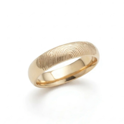 fingerprint band ring in 9ct yellow gold. fingerprint on the outside