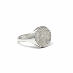 Round Fingerprint Signet Ring - One Fingerprint on Top of Ring || Sterling Silver