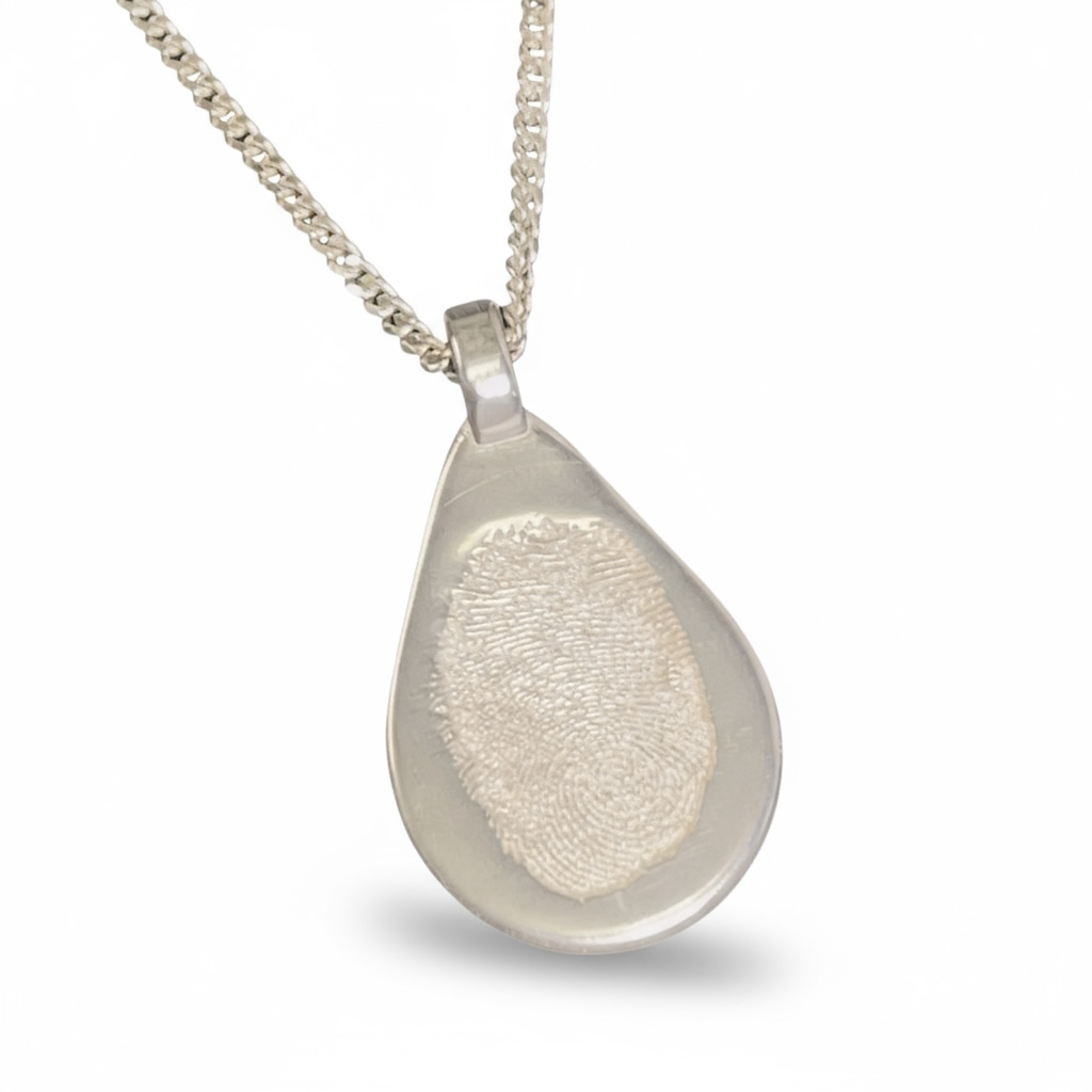 Personalized jewelry fingerprint pendant necklace. Thumbprint jewellery. Keepsake or memorial jewellery.