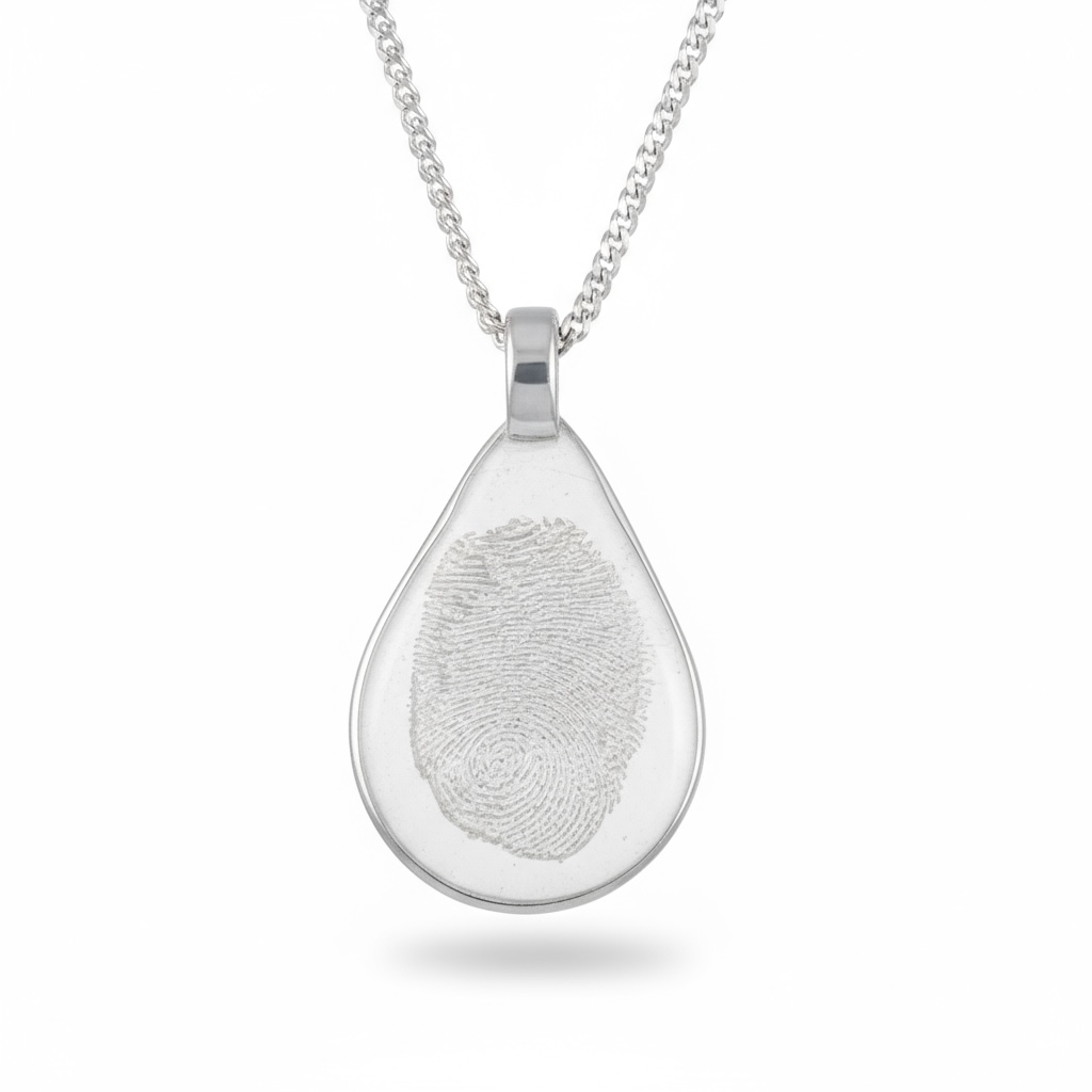 Personalized jewelry fingerprint pendant necklace. Thumbprint jewellery. Keepsake or memorial jewellery.