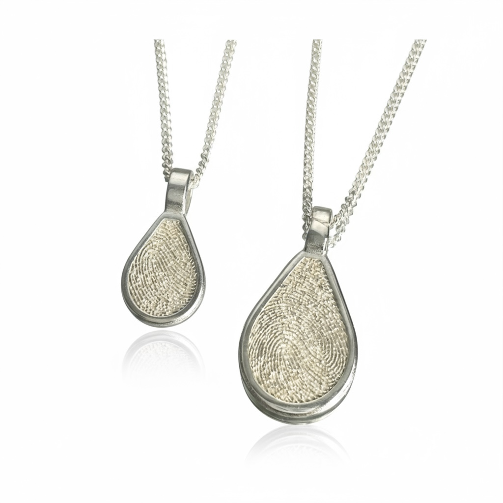 Personalized jewelry fingerprint pendant necklace. Thumbprint jewellery. Keepsake or memorial jewellery.