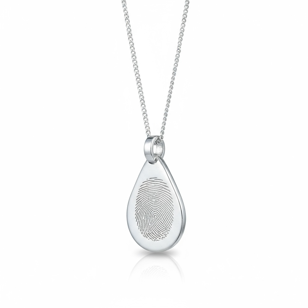 Personalized jewelry fingerprint pendant necklace. Thumbprint jewellery. Keepsake or memorial jewellery.