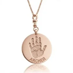 Round Double Sided Handprint or Footprint Pendant || 9ct Gold - Hand Footprint Jewellery