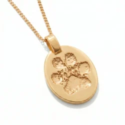 solid yellow gold oval pawprint necklace dog