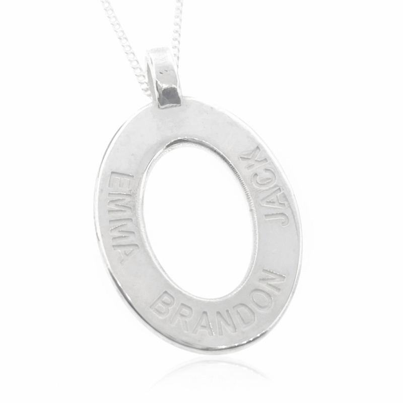name pendant family oval on chain personalized
