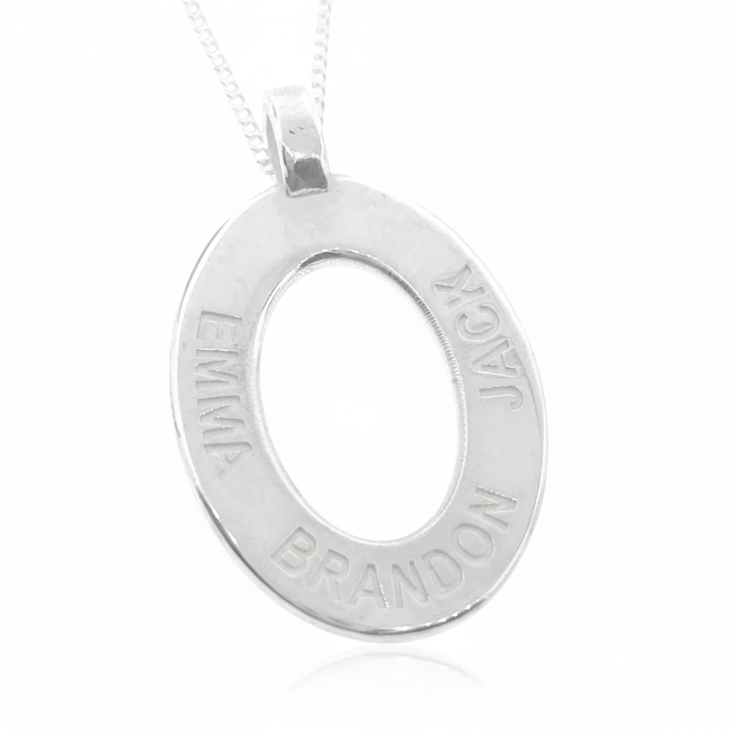 name pendant family oval on chain personalized