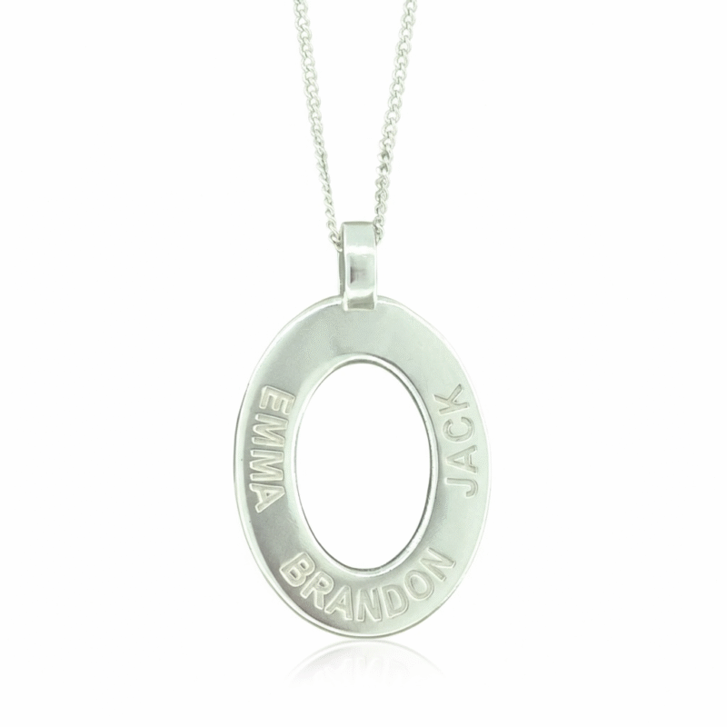 name pendant family oval on chain personalized