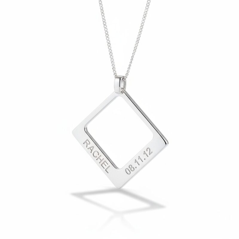 Name necklace pendant square uneik sterling silver