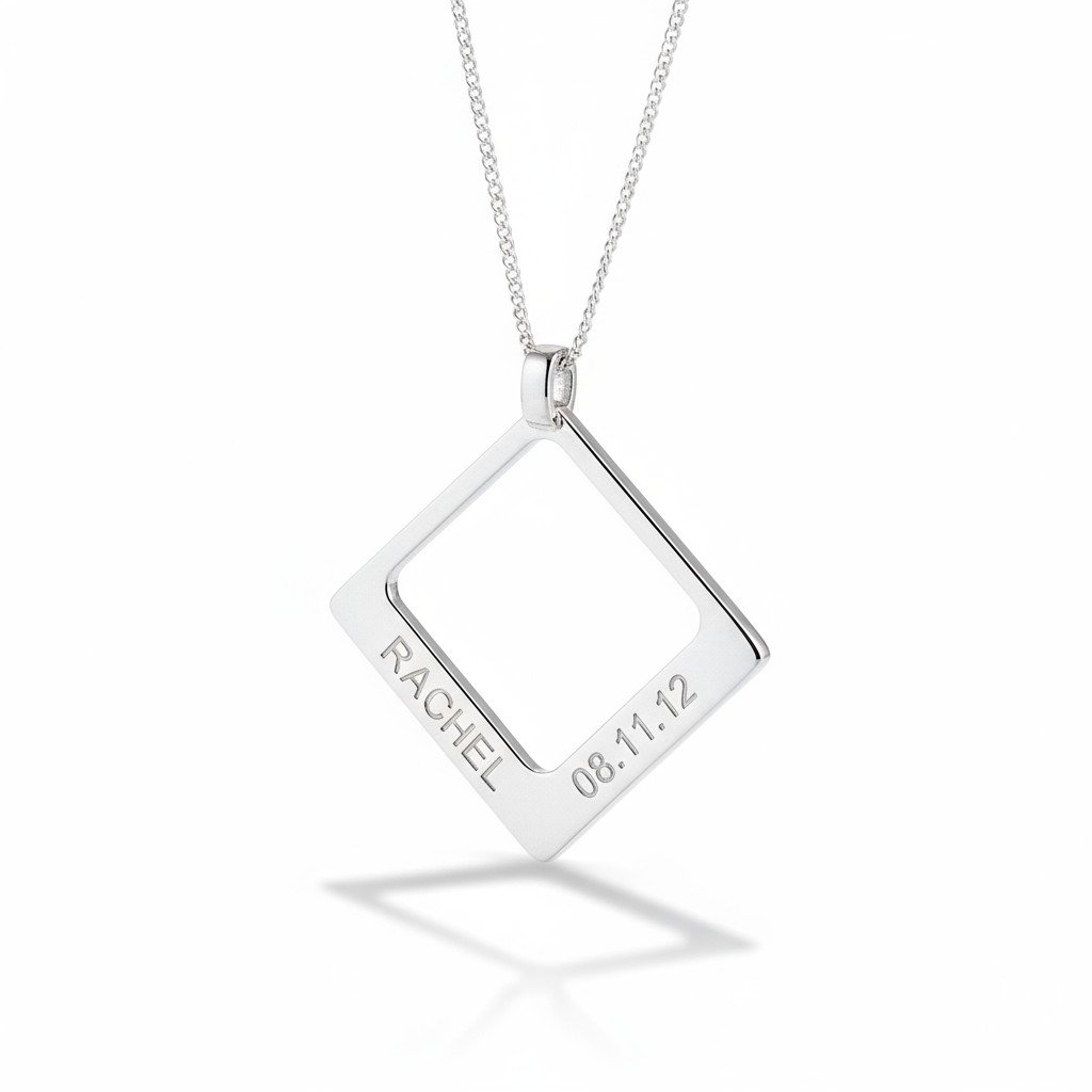 Name necklace pendant square uneik sterling silver