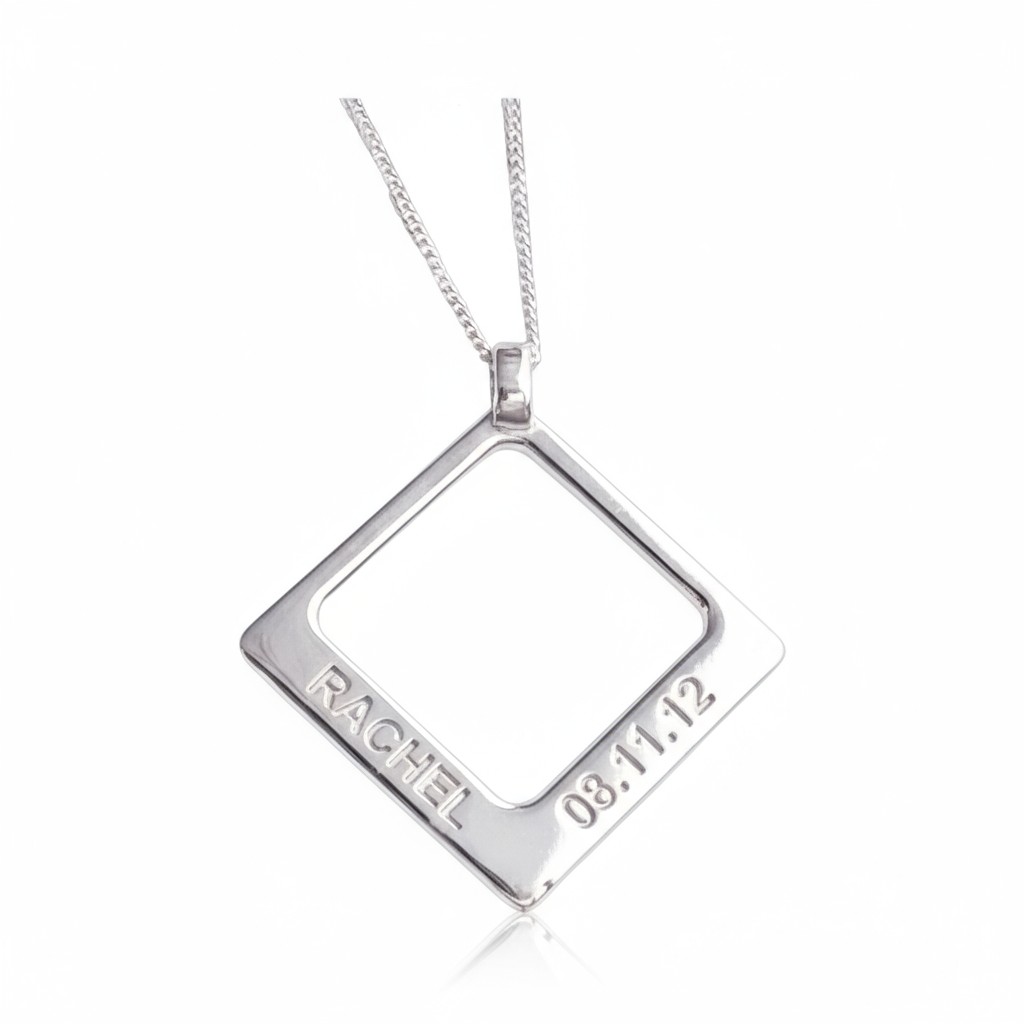 Name necklace pendant square uneik sterling silver