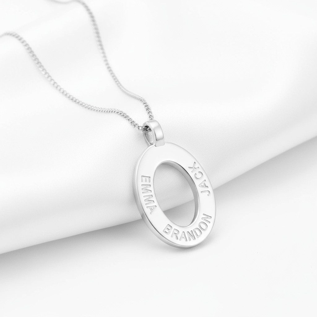 name pendant family oval on chain personalized