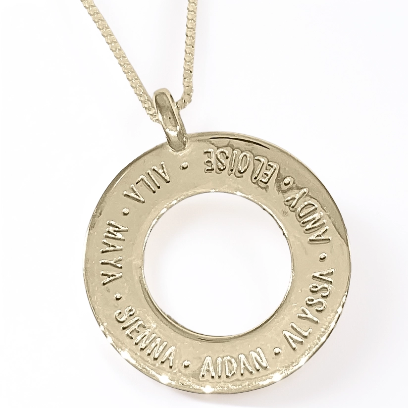 name pendant necklace solid 9ct yellow family circle