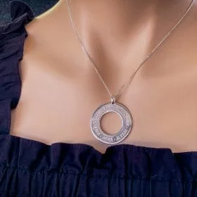 family round pendant silver or gold on model