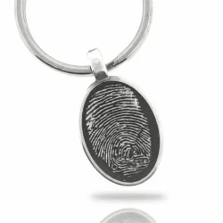 Oval, Blackened, Raised Fingerprint Keyring || Sterling Silver - Fingerprint Jewellery