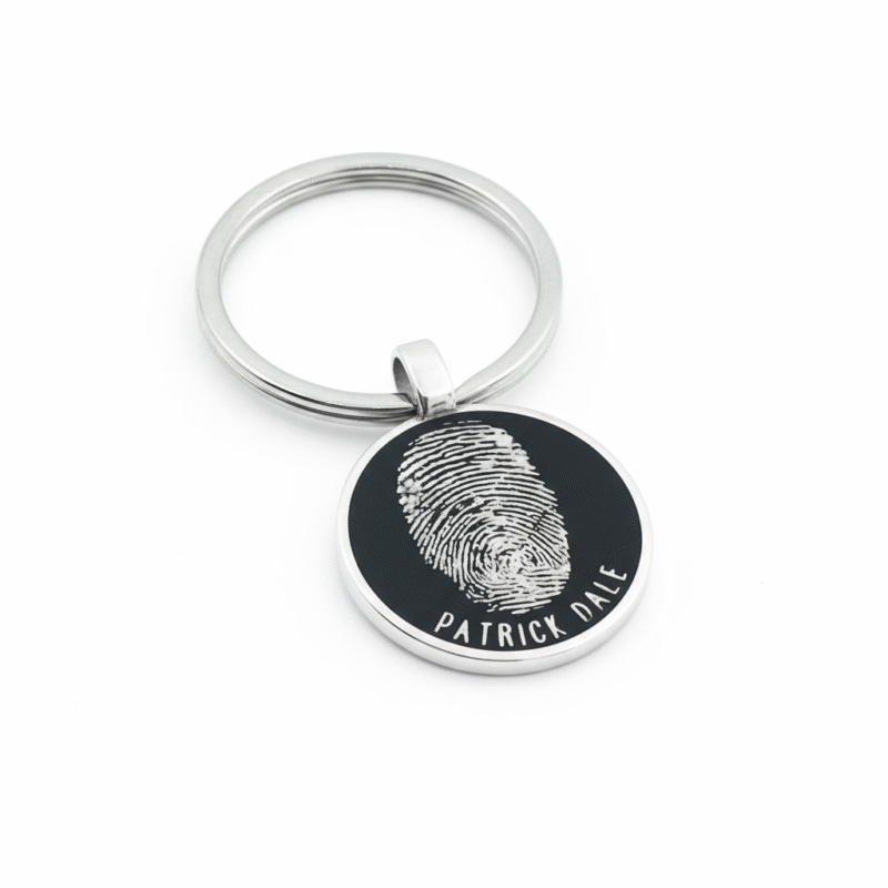 Fingerprint Jewellery Keyring - Round, Blackened, Raised || Sterling Silver - Image 2