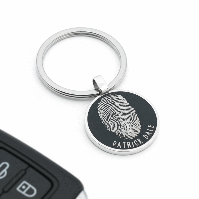 Fingerprint Jewellery Keyring - Round, Blackened, Raised || Sterling Silver
