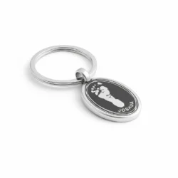 Alternative view of Oval, Swirl Border, Blackened - Handprint or Footprint Keyring || Sterling Silver - Hand Footprint Jewellery