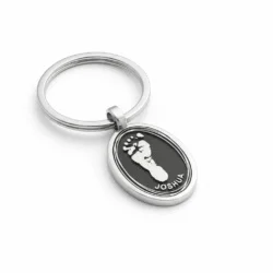Oval, Swirl Border, Blackened - Handprint or Footprint Keyring || Sterling Silver - Hand Footprint Jewellery