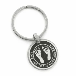 Alternative view of Round, Text Border, Blackened - Handprint or Footprint Keyring || Sterling Silver - Hand Footprint Jewellery