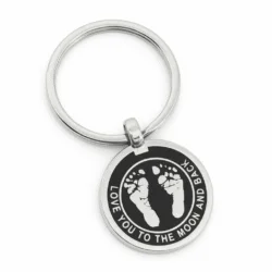 Round, Text Border, Blackened - Handprint or Footprint Keyring || Sterling Silver - Hand Footprint Jewellery