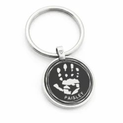 Round, Swirl Border, Blackened - Handprint or Footprint Keyring || Sterling Silver - Hand Footprint Jewellery