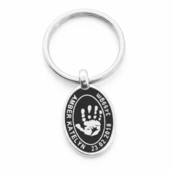 Alternative view of Oval, Text Border, Blackened - Handprint or Footprint Keyring || Sterling Silver - Hand Footprint Jewellery