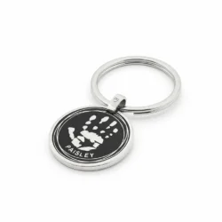 Alternative view of Round, Swirl Border, Blackened - Handprint or Footprint Keyring || Sterling Silver - Hand Footprint Jewellery