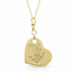 Side Heart Double Sided Handprint or Footprint Necklace - 9ct Gold