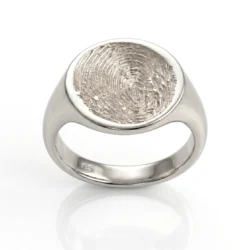 Round Fingerprint Signet Ring - One Fingerprint on Top of Ring || Sterling Silver - Fingerprint Jewellery