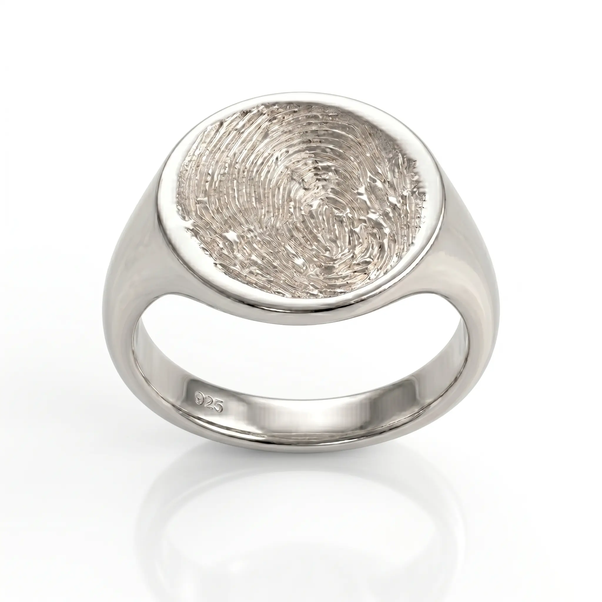 Round Fingerprint Signet Ring - One Fingerprint on Top of Ring || Sterling Silver - Fingerprint Jewellery