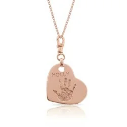 Alternative view of Side Heart Double Sided Handprint or Footprint Necklace - 9ct Gold