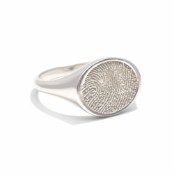 Personalised Horizontal Oval Fingerprint Signet Ring - Sterling Silver | Sentimental Memorial Jewellery