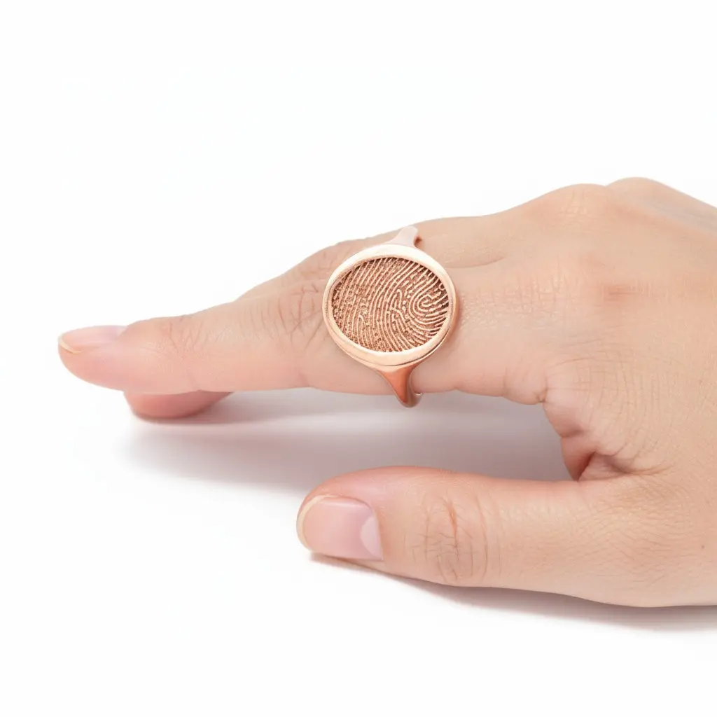Vertical Oval Fingerprint Signet Ring - One Fingerprint on Top of Ring || 9ct Gold - Fingerprint Jewellery - Image 5