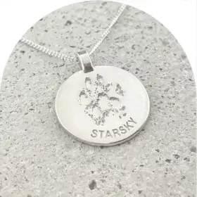Dog paw and name necklace pendant