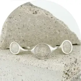 3 different shaped fingerprint signet rings by Uneik Jewellery in Sterling Silver