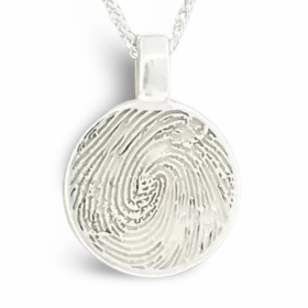 Fingerprint necklace pendant mini round sterling silver.
