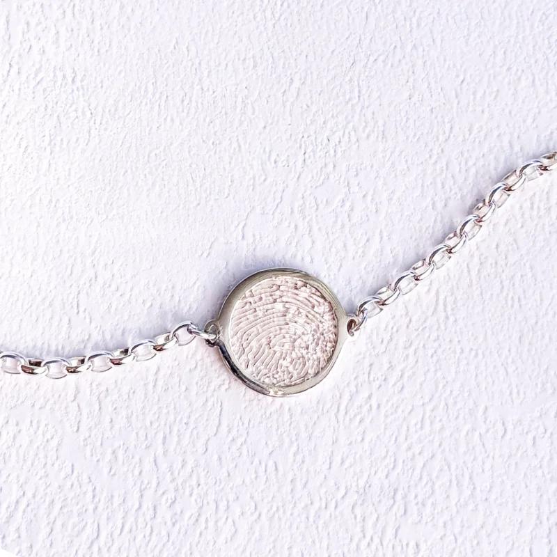 Round Fingerprint Disk on Belcher Bracelet in Sterling Silver - Image 4