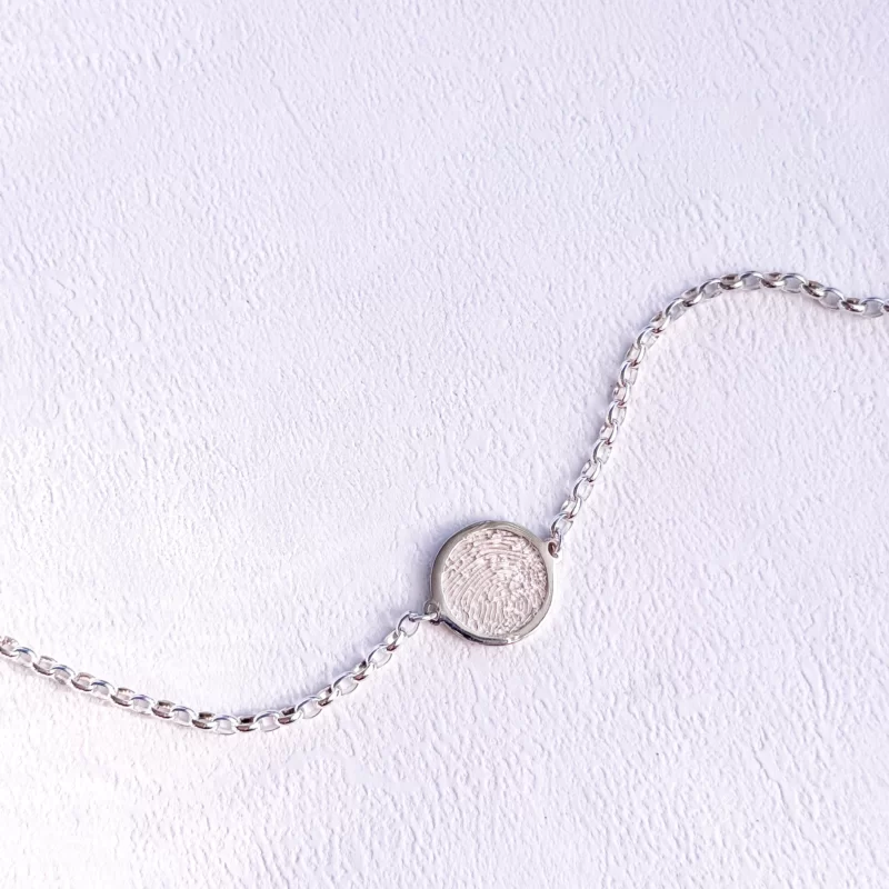 Round Fingerprint Disk on Belcher Bracelet in Sterling Silver - Image 2