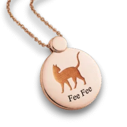 Rose Gold cat ashes jewellery pendant with necklace with pet cremation ashes. Handcrafted in Australia. Pet memorial jewellery by Uneik Jewellery and Memories4Life.