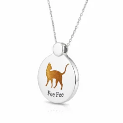 Sterling Silver or White Gold cat ashes jewellery pendant with necklace with pet cremation ashes. Handcrafted in Australia. Pet memorial jewellery by Uneik Jewellery and Memories4Life.