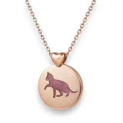 Solid Rose Gold ashes jewellery pendant with necklace with pet cremation ashes. Handcrafted in Australia. Pet memorial jewellery by Uneik Jewellery and Memories4Life.