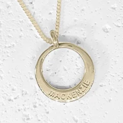 Solid 9ct Yellow Gold name pendant. Custom made in Australia in 5 sizes.