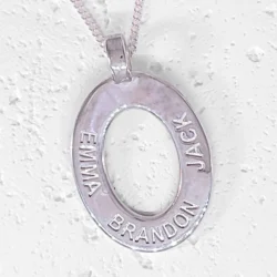 Sterling silver, custom made Oval family pendant and necklace. Personalised by you.